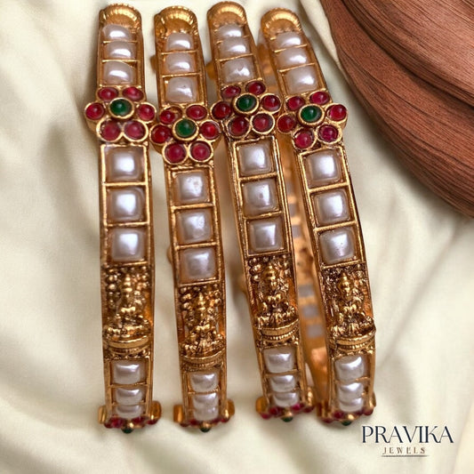 Antique Pearl Temple Kada Bangles-4 Bangles AB22