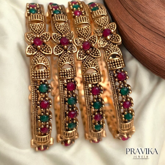 Antique Floral Stone Kada Bangles-4 bangles AB23