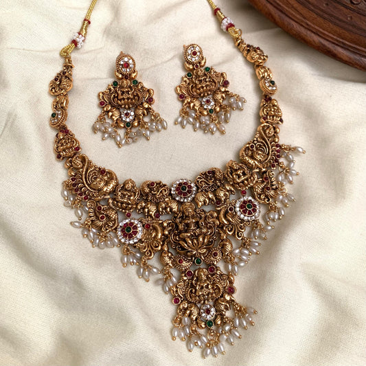 "Double Lakshmi Temple Necklace Set AN108