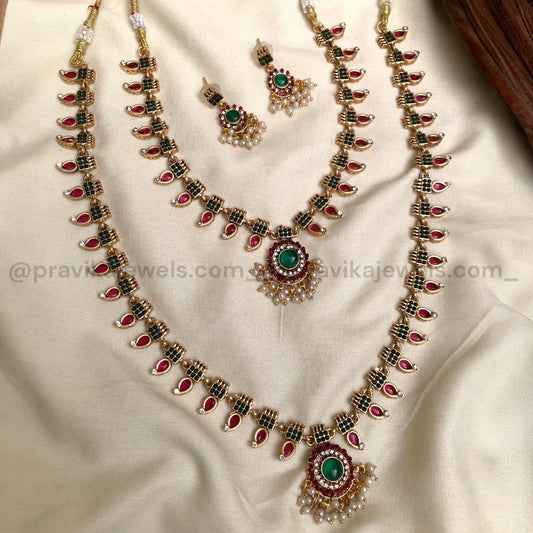 Temple Elegance Combo Set – Antique Necklace, Long Haram & Earrings CS02