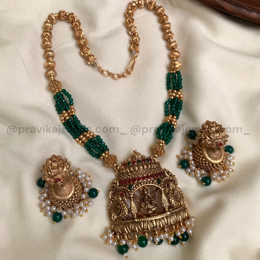 Lakshmi Vahanam Antique Beaded Necklace – With  Matching Earrings AN15