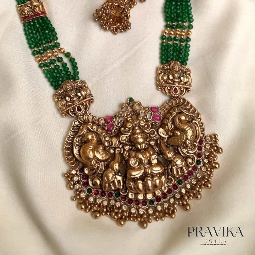 Antique Lakshmi Long Haram Set with Earrings LH01