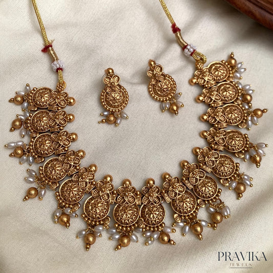 Antique Floral Coin Necklace Set AN89