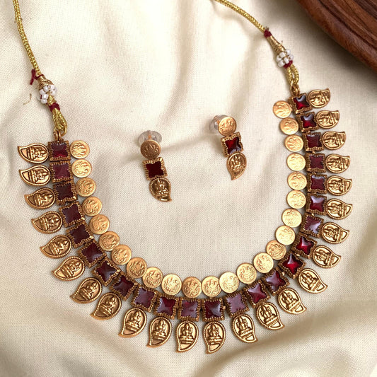 Temple Coin Necklace Set with Earrings AN45