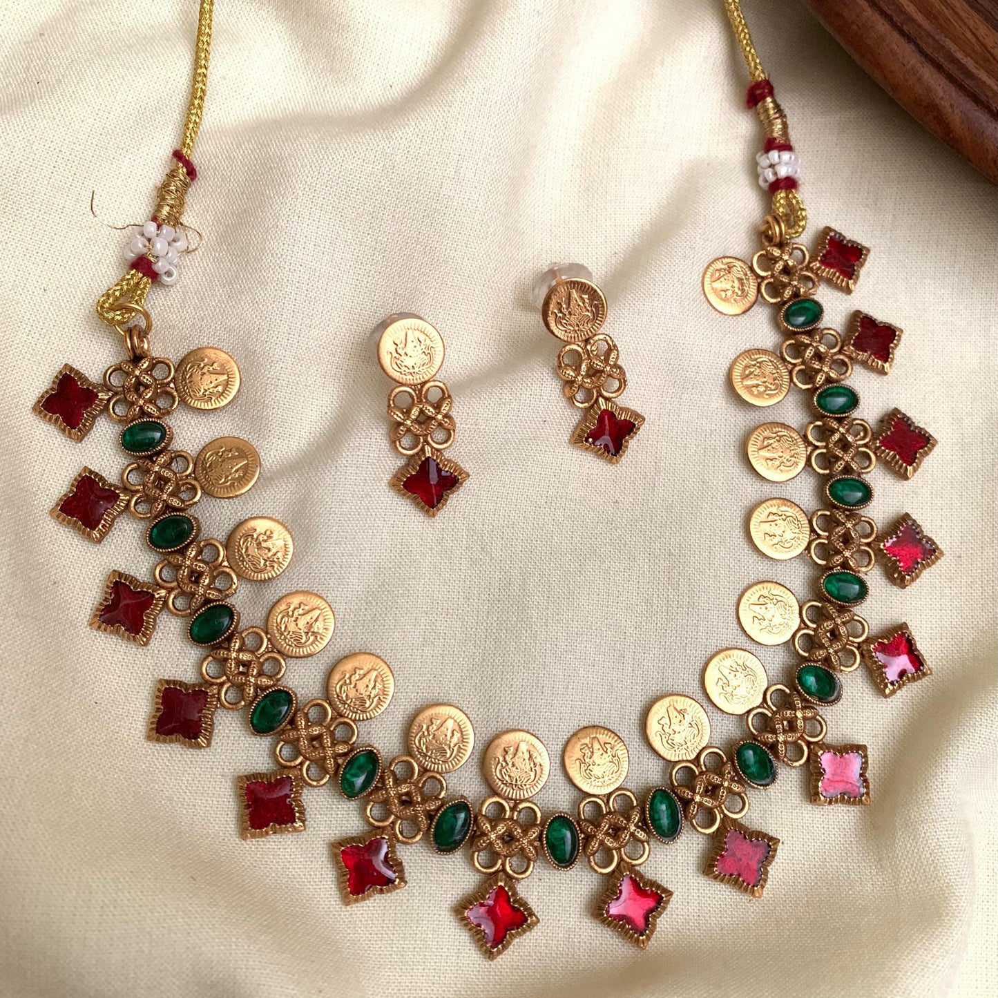 Temple Coin Necklace Set with Earrings AN46