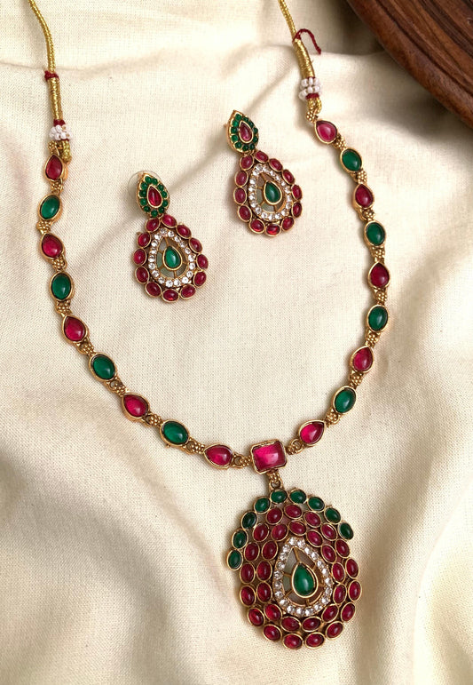 Jyothika Inspired Ruby Kundan Necklace Set AN47