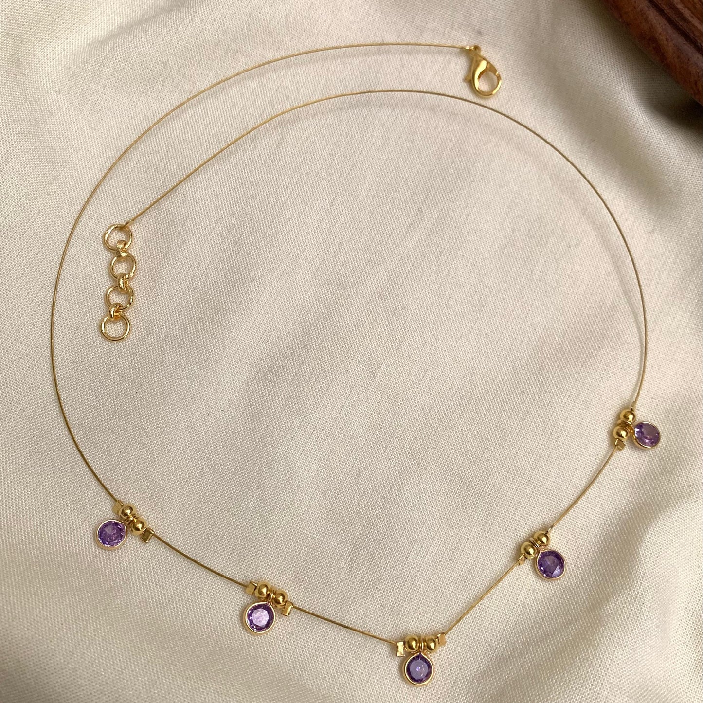 Invisible Necklace with Gold Polish & Colored Stone IN25