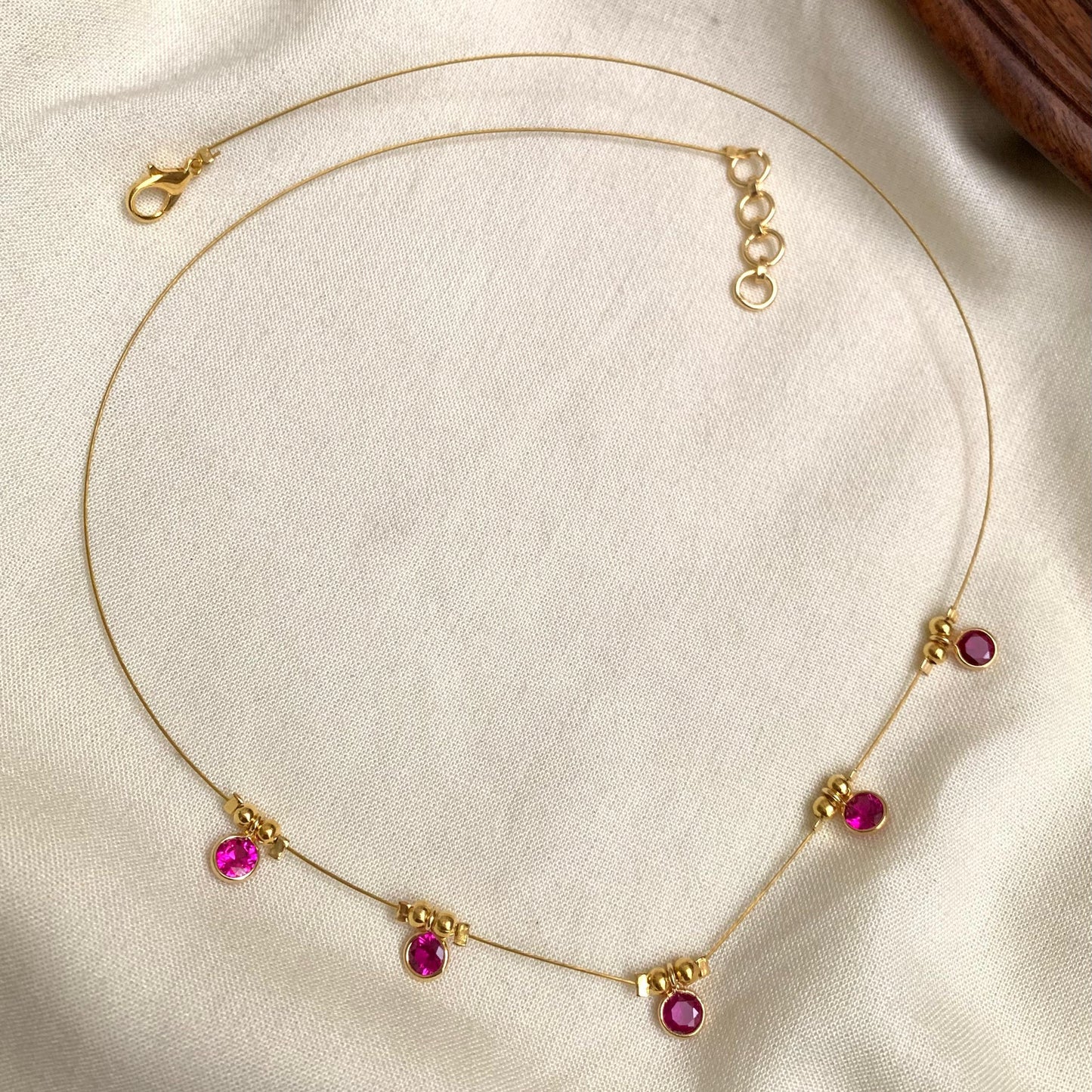 Invisible Necklace with Gold Polish & Colored Stone IN25