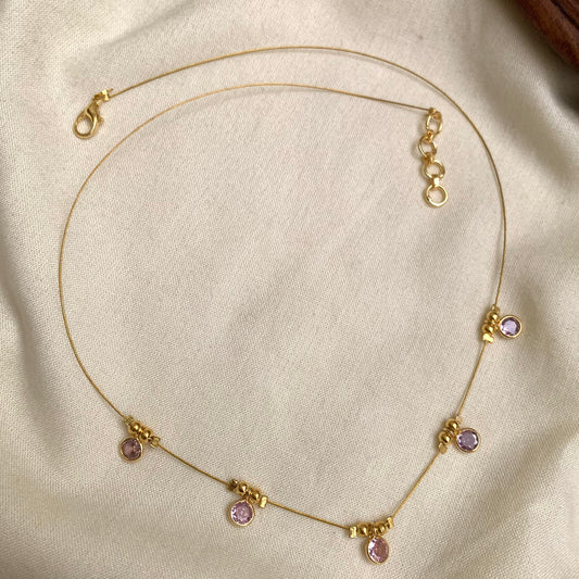Invisible Necklace with Gold Polish & Colored Stone IN25
