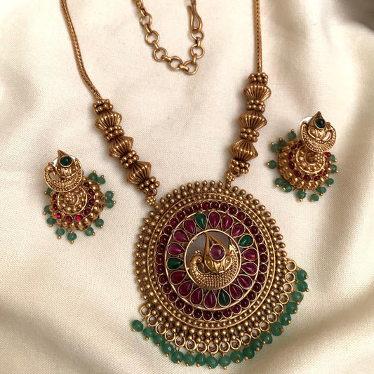 Antique Peacock Pendant Necklace with Earrings AN55