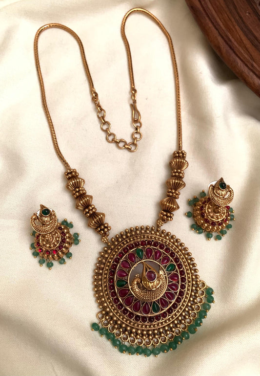 Antique Peacock Pendant Necklace with Earrings AN55