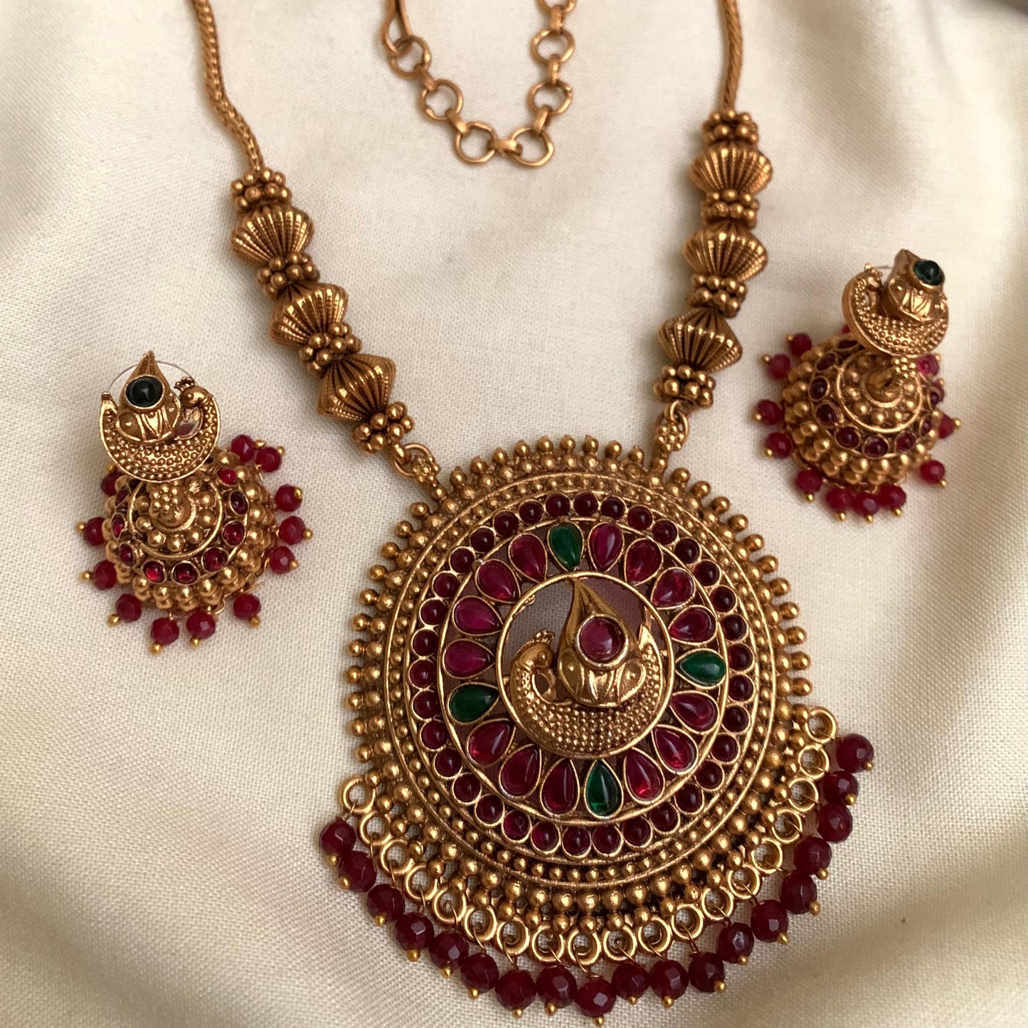 Antique Peacock Pendant Necklace with Earrings AN55