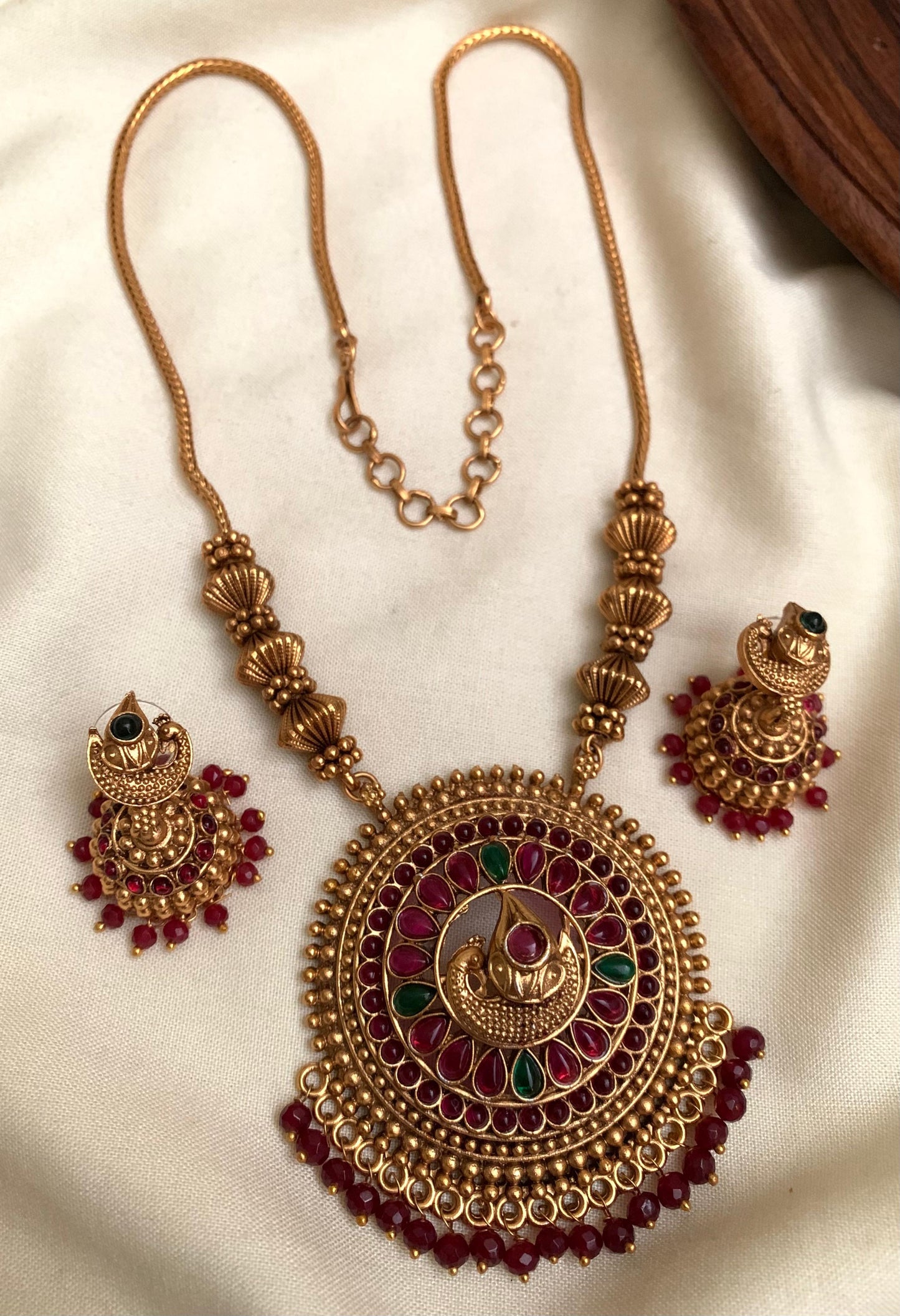 Antique Peacock Pendant Necklace with Earrings AN55