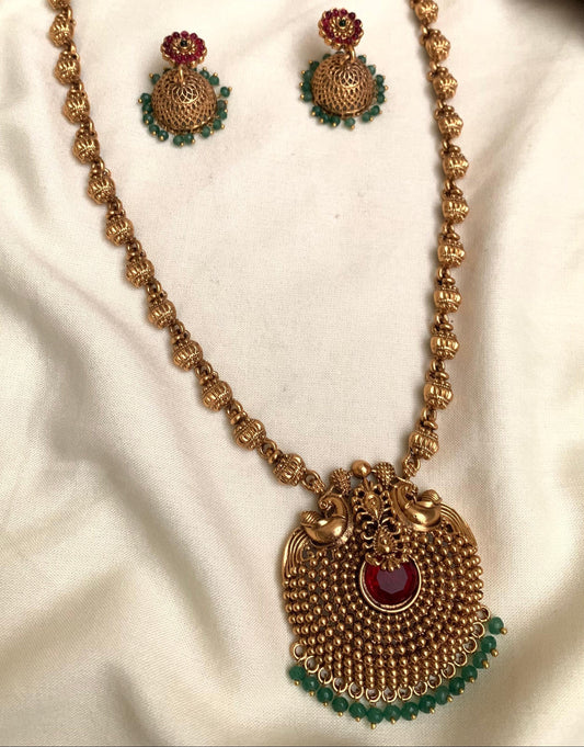 Antique Peacock Pendant Necklace with Jhumka Earrings AN56
