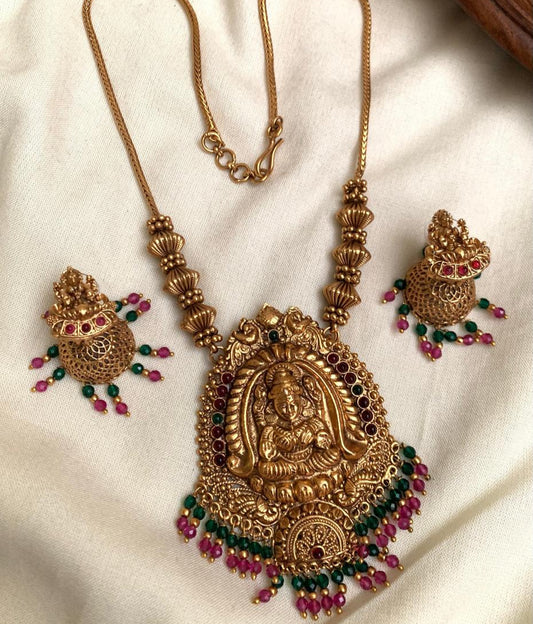 Antique Lakshmi Temple Necklace with Earrings AN92