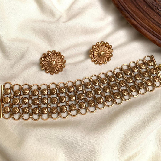 Floral Mesh Antique Choker with Earrings AN83