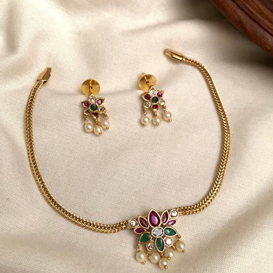 Floral Pearl Choker Necklace Set AN86