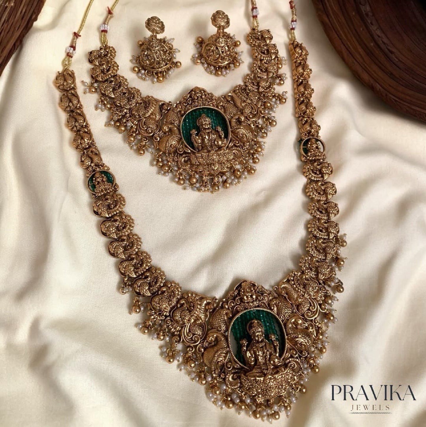 Goddess Lakshmi Heritage Combo – Antique Necklace, Long Haram & Earrings CS04