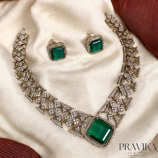 Royal Emerald Radiance AD Necklace Set VN06