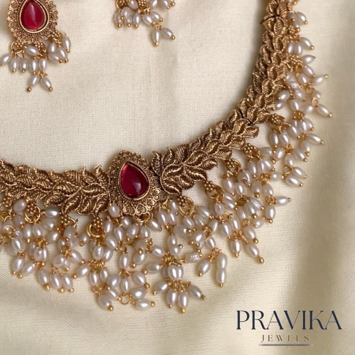Teardrop Pearl Fringe Necklace Set VN08