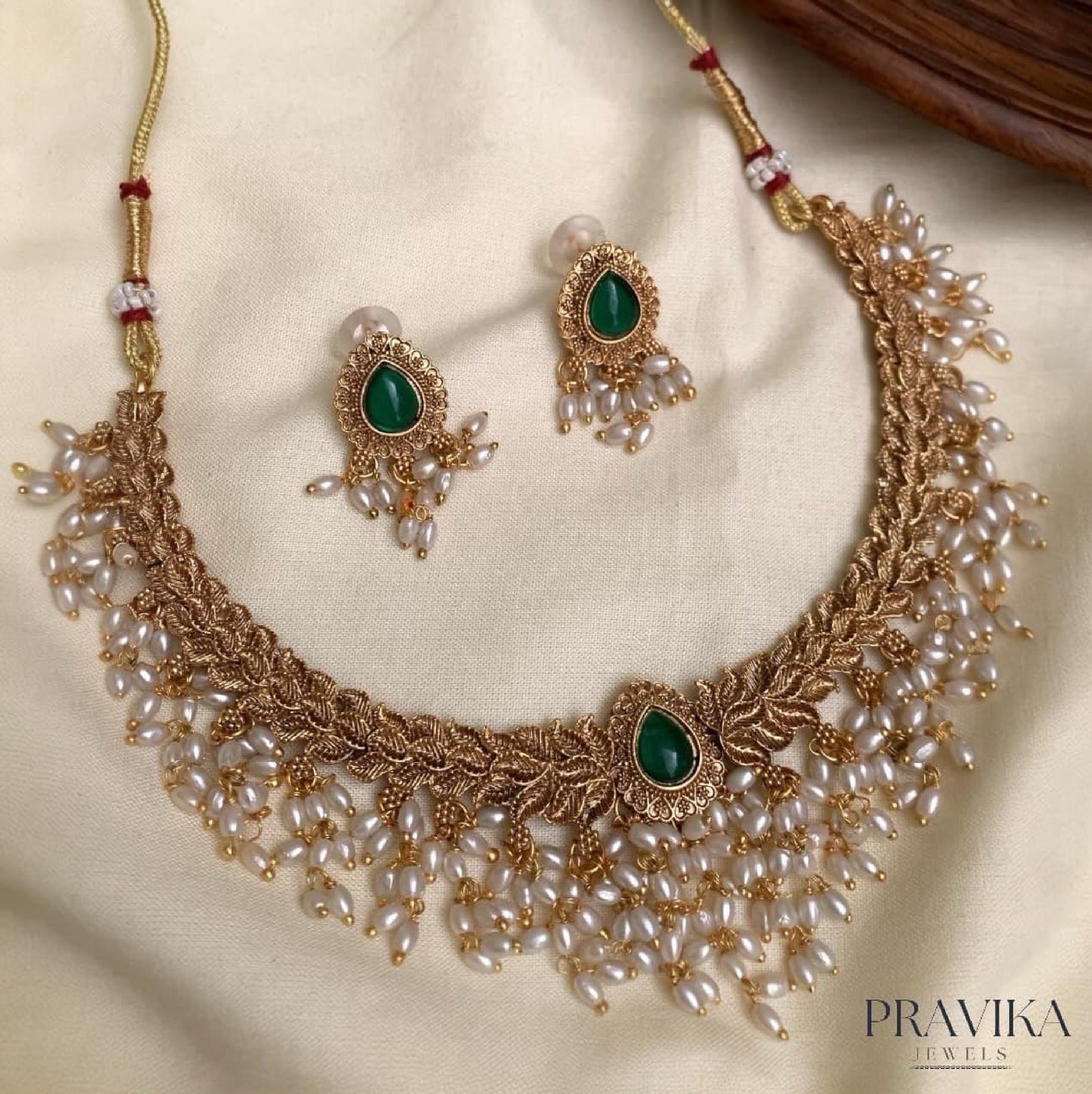 Teardrop Pearl Fringe Necklace Set VN08