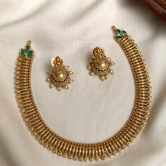 Antique Gold Kundan Temple Necklace Set AN32