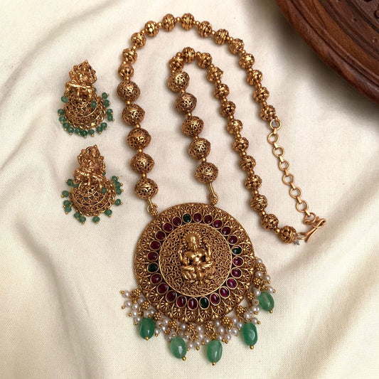 Antique Lakshmi Round Temple Necklace Set AN52